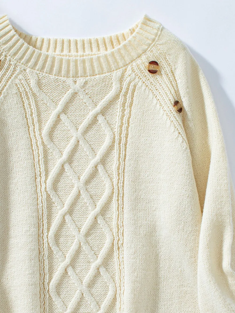 Decorative Button Round Neck Raglan Sleeve Sweater, image 11