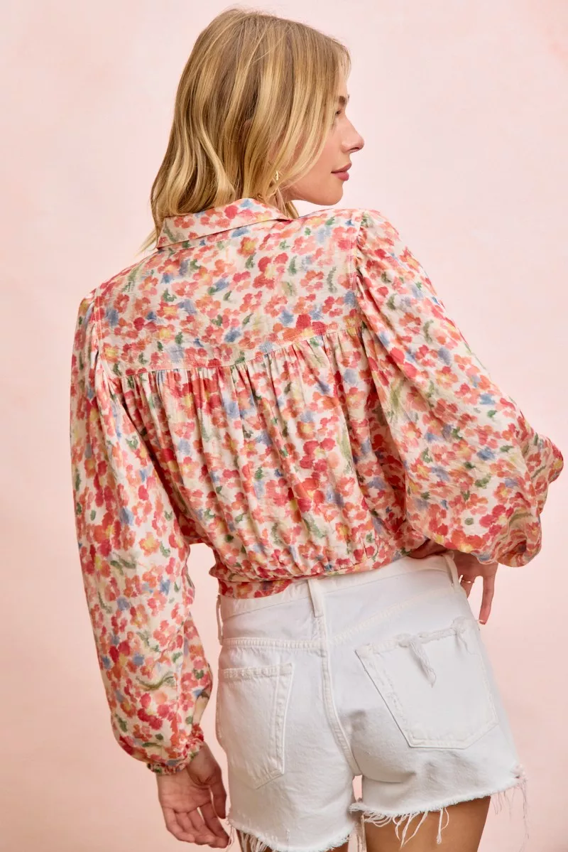 BiBi Floral Print Tie Hem Detail Crop Shirt, image 7