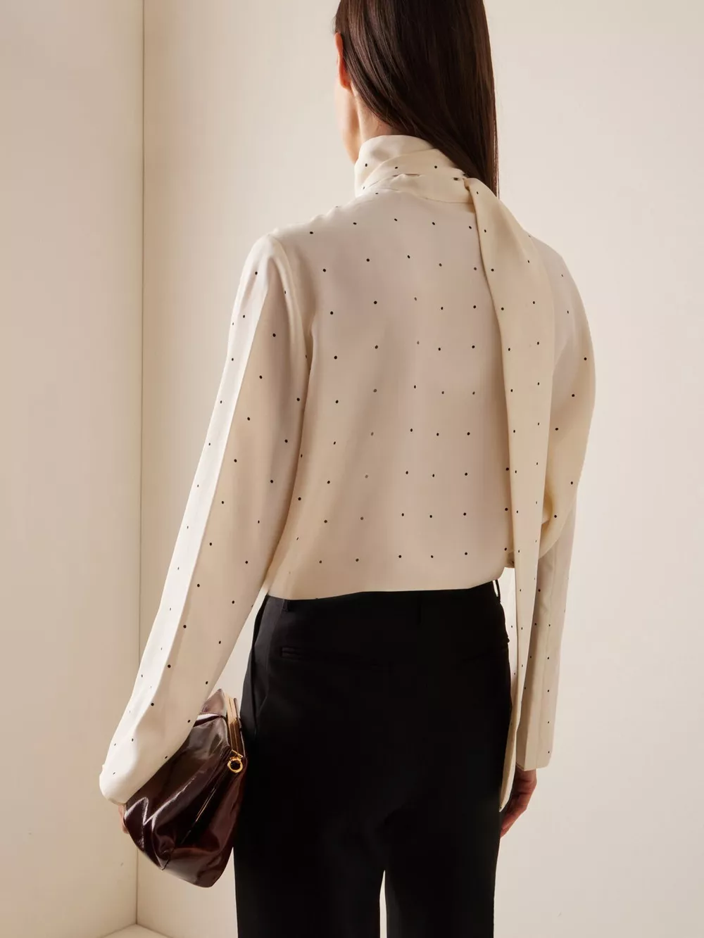 Polka Dot Silk Blouse with Scarf Neck Tie, image 7