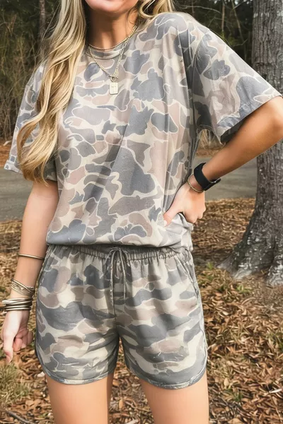 Casual Camo Print T-Shirt & Shorts Set (sold out)