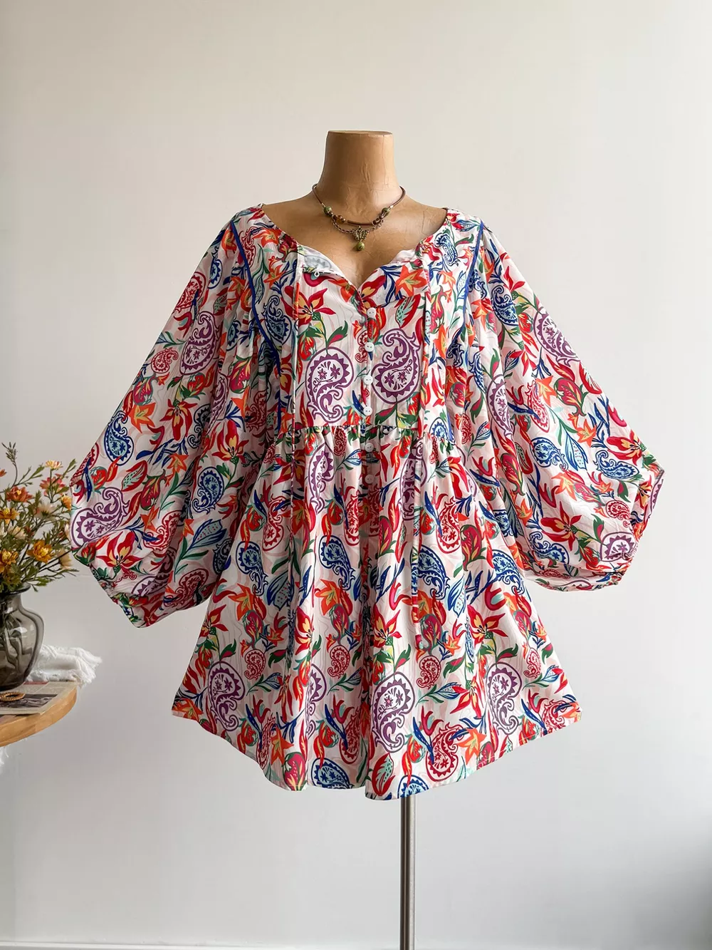 Plus Size Boho Floral Print Button-Down Romper, image 2