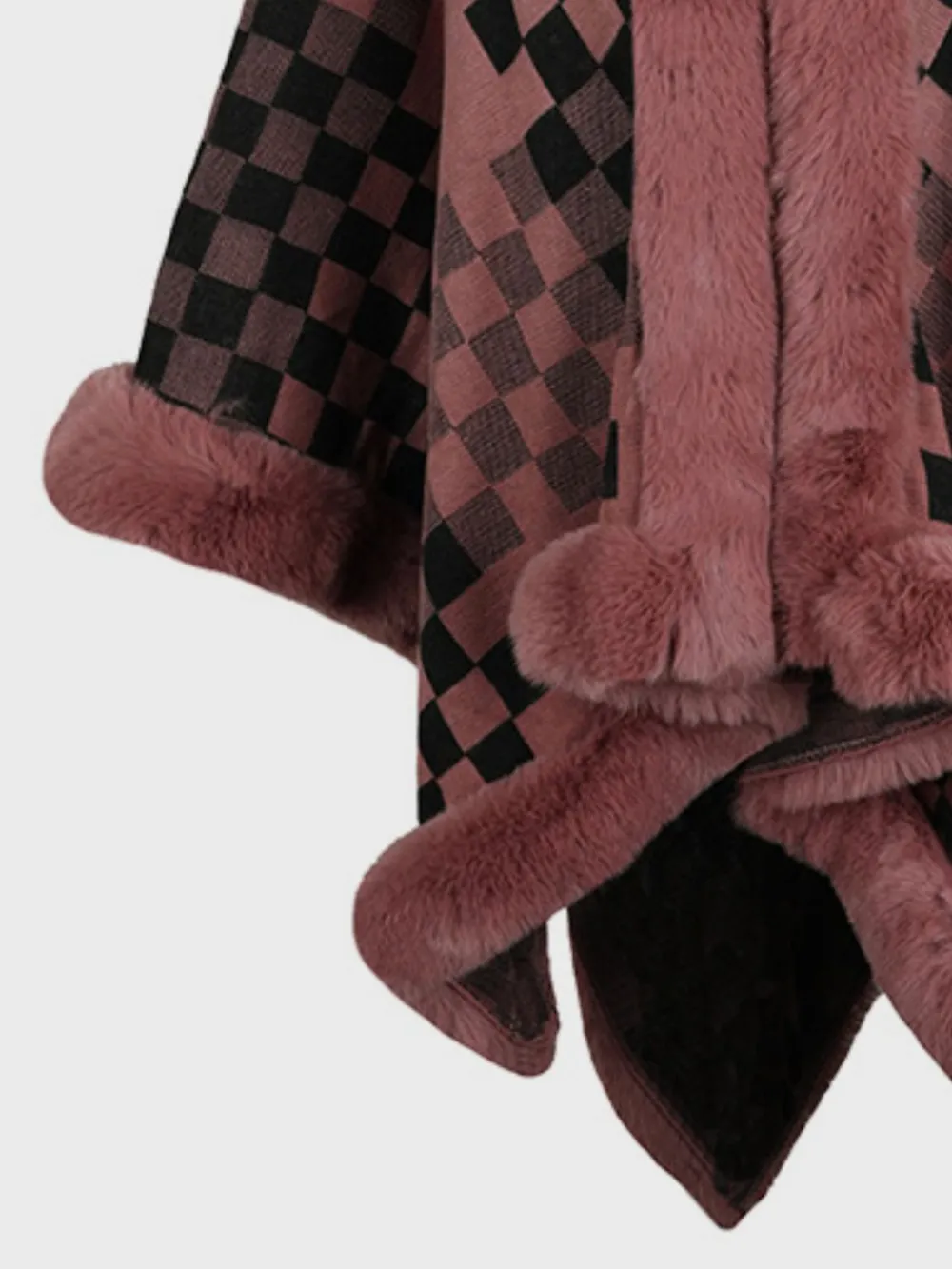 Fuzzy Checkered Long Sleeve Poncho, image 10