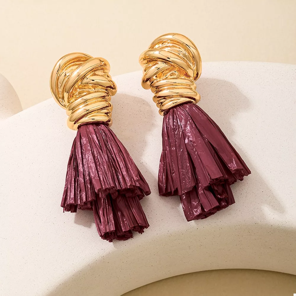 Golden Wire Wrapped Tassel Drop Earrings, image 3