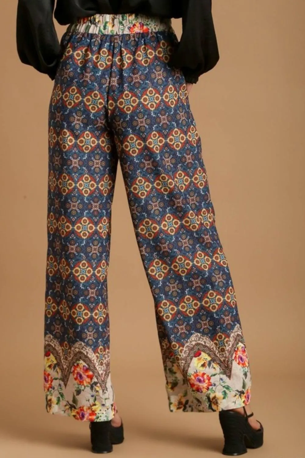 Full Size Mixed Print Elastic Waistband Pants Plus Size, image 2