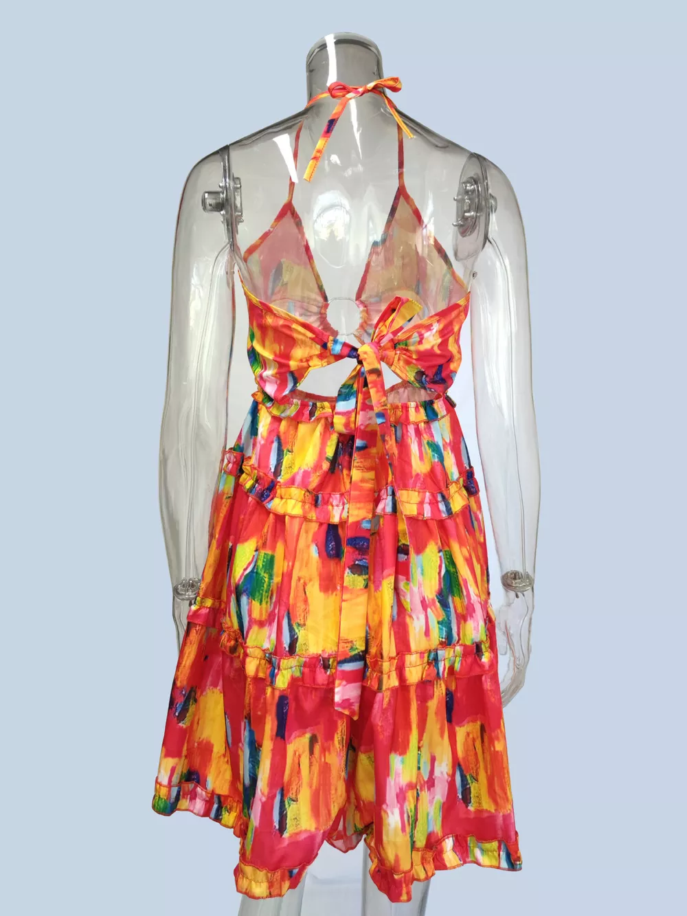 Colorful Print Halter Neck Ruffle Mini Dress, image 7