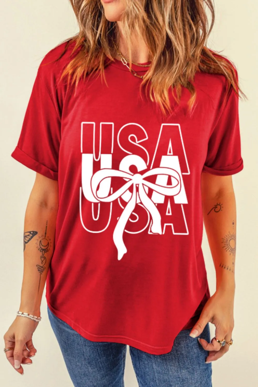 Patriotic USA Bow Graphic T-Shirt, image 4