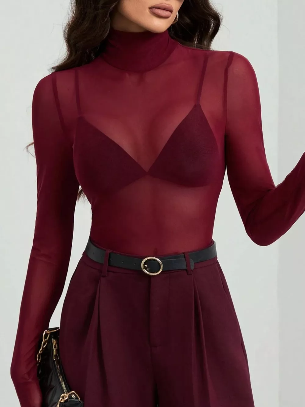 Sheer Mesh Turtleneck Top, image 4