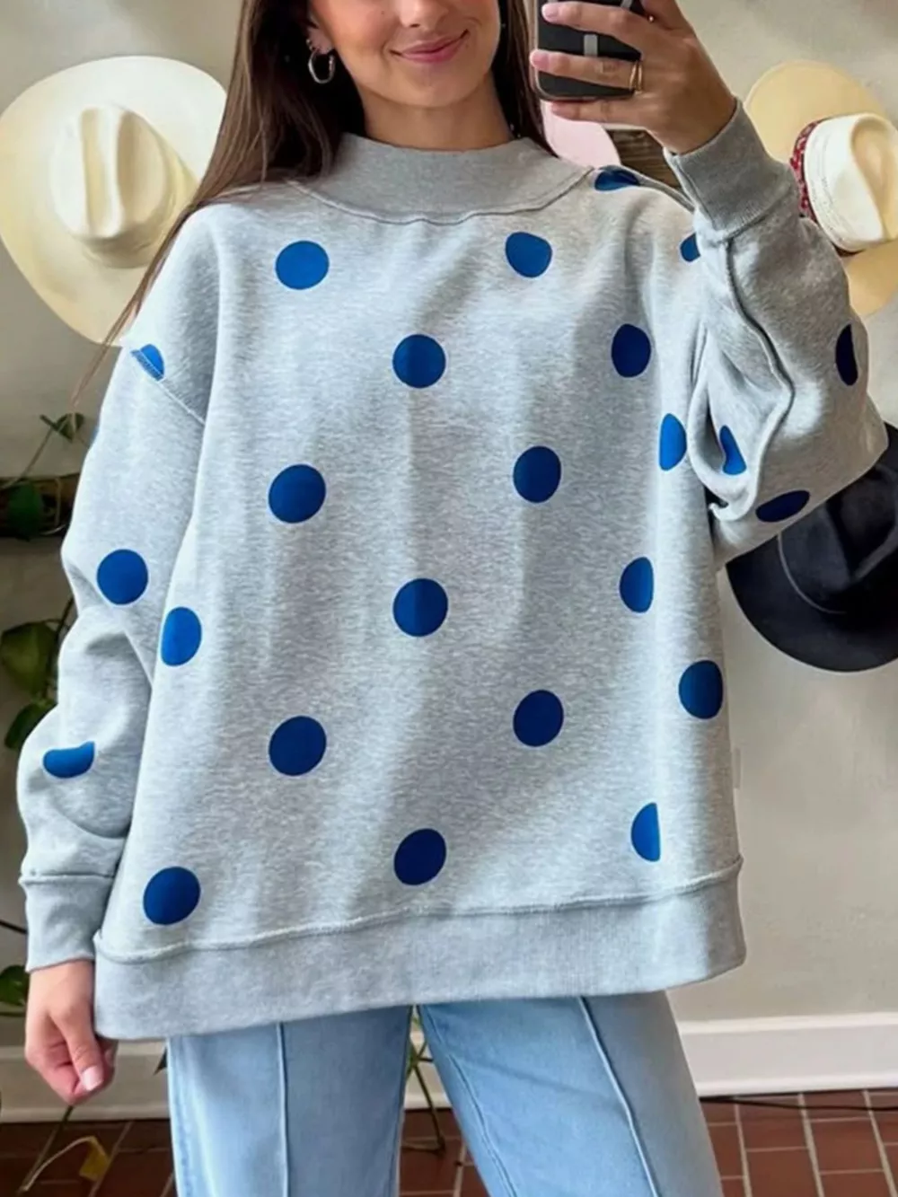 Oversized Polka Dot Crewneck Sweatshirt, image 8