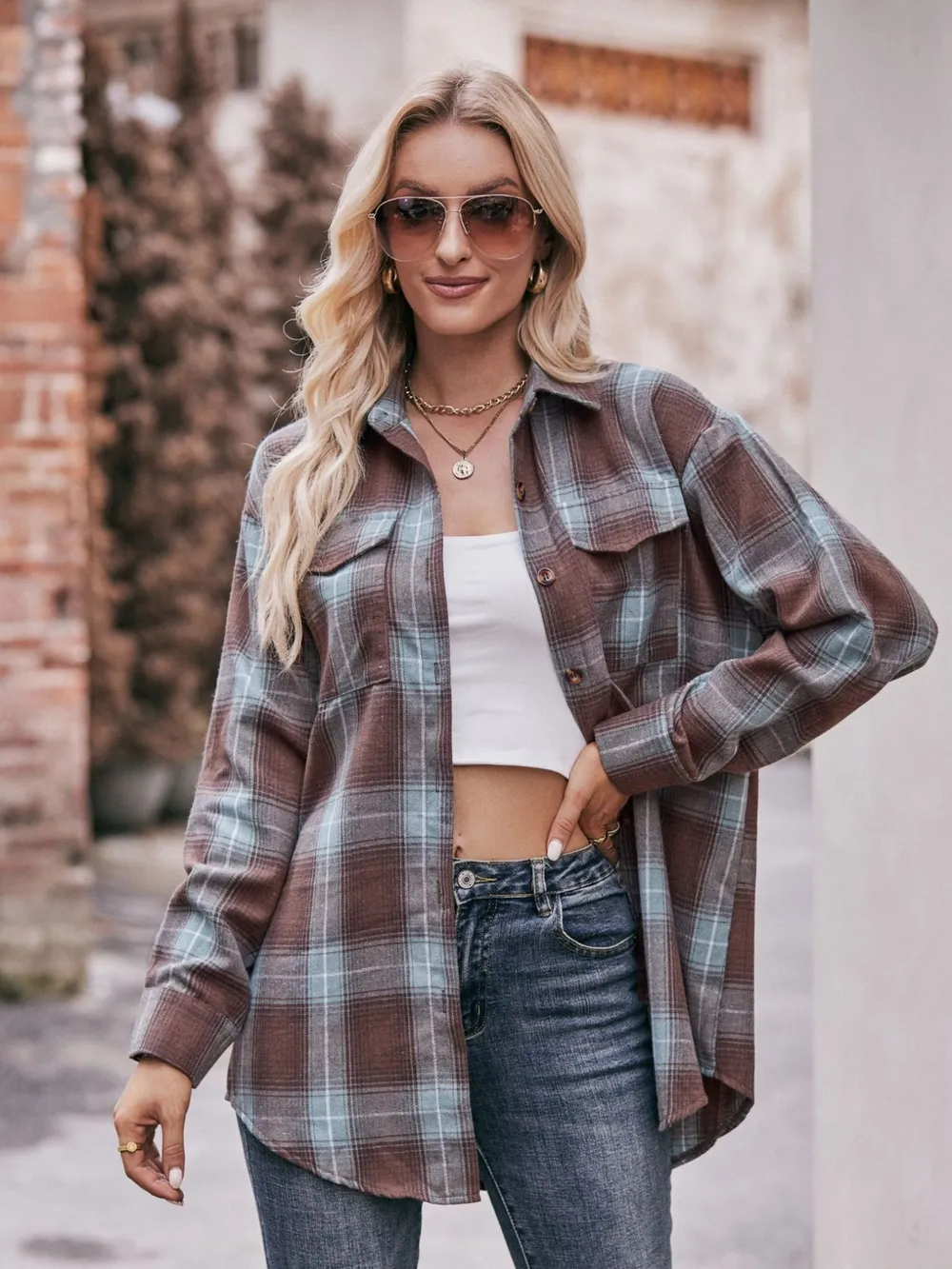 Plaid Button-Down Long Sleeve Shirt, image 11