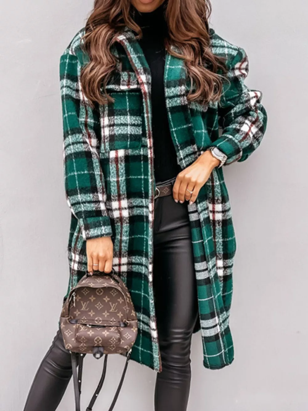 Longline Plaid Button Up Coat, image 9