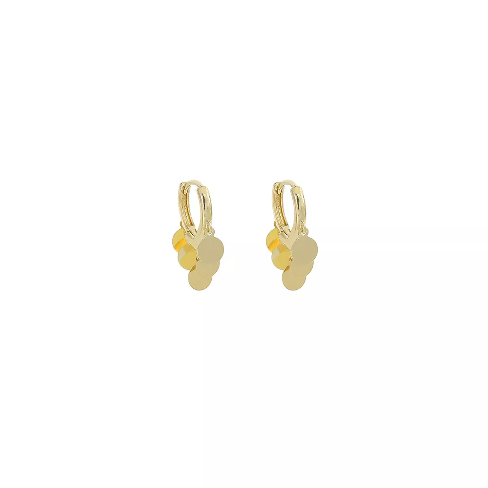 18K Gold-Plated Drop Hoop Earrings with Dangling Disc Charms, image 5