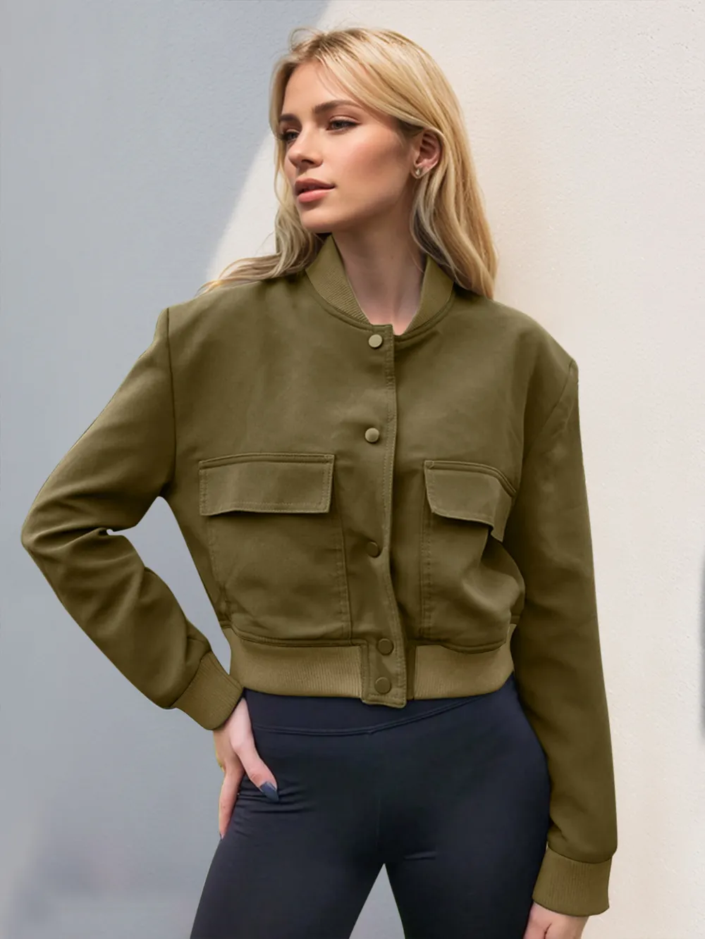 Pocketed Snap Down Baseball Collar Jacket, image 10