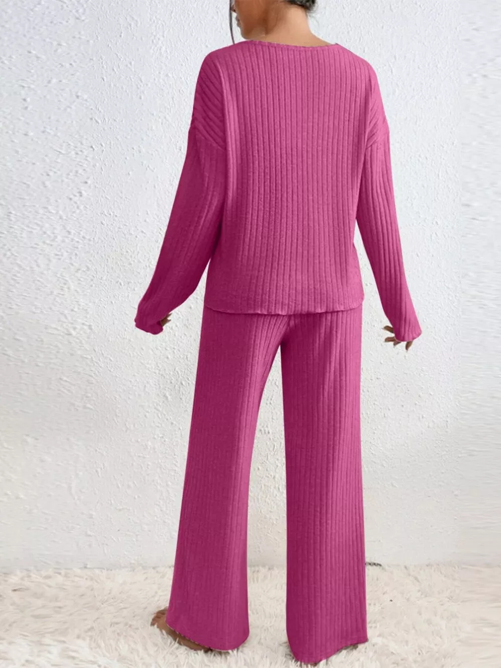 Ribbed V-Neck Top and Pants Set, image 4