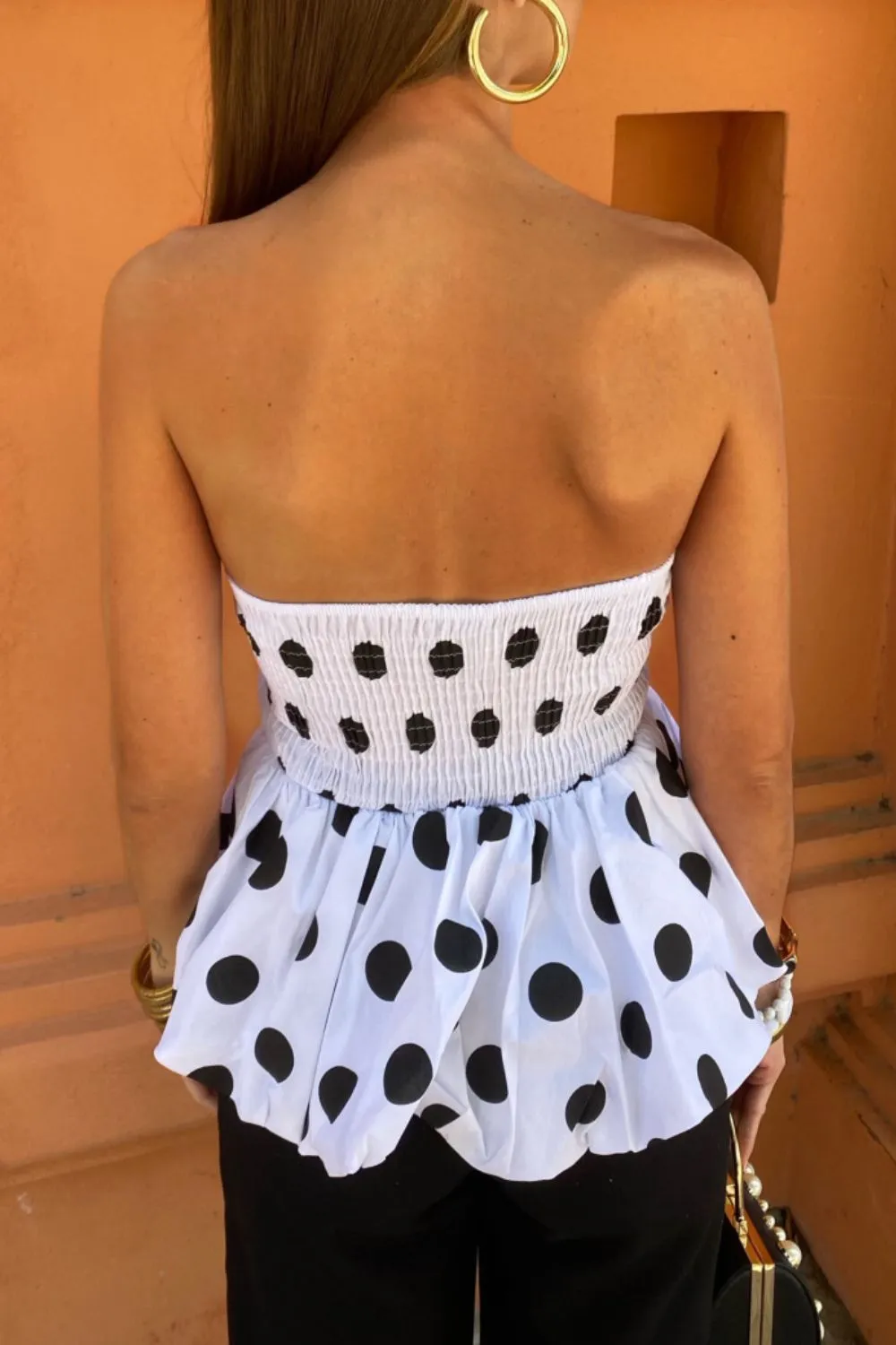 Smocked Back Bubble Hem Tube Top, image 3