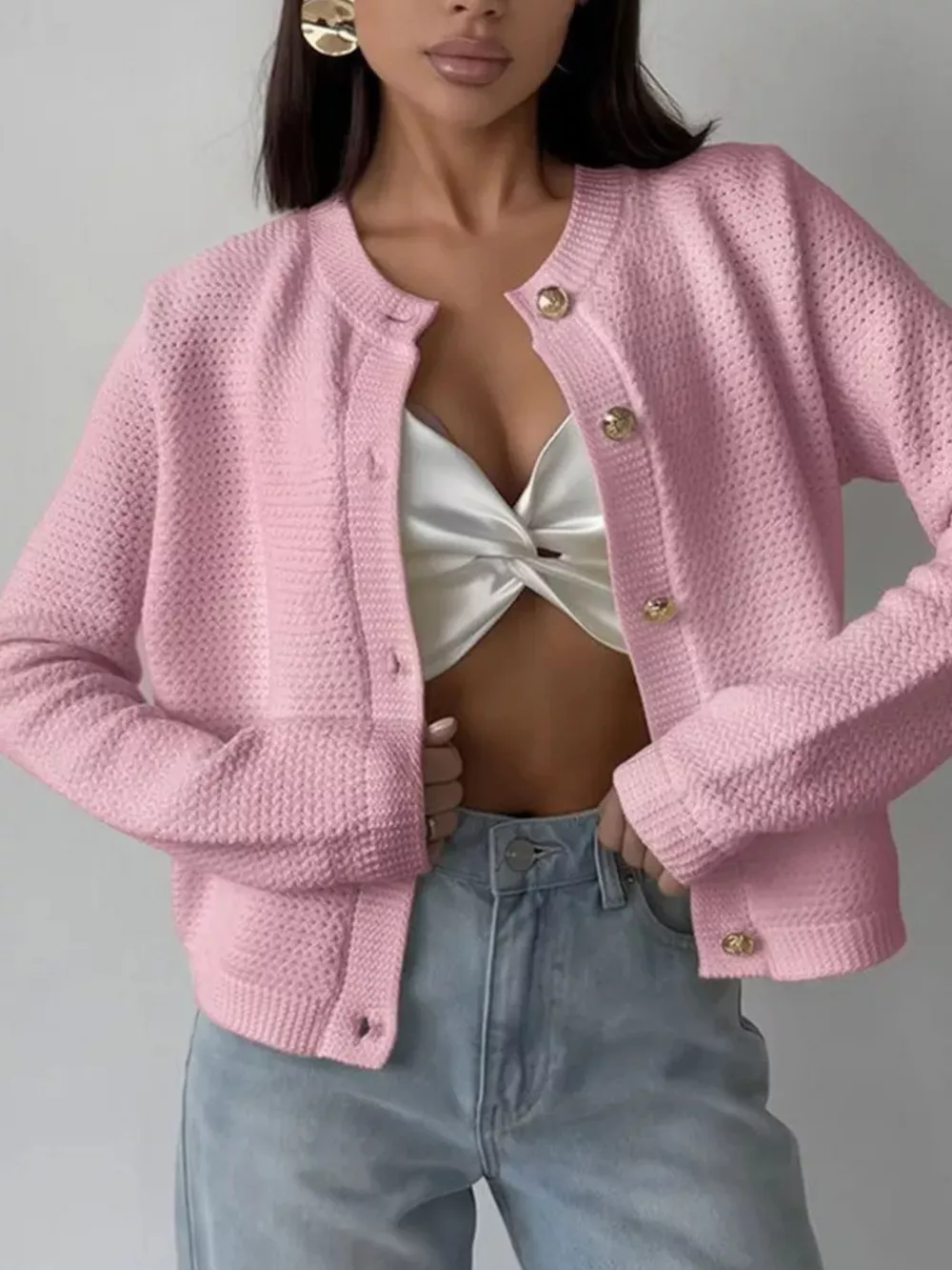 Button Up Texture Knit Cardigan, image 2