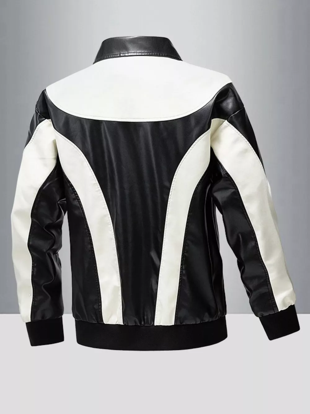 Men's Two-Tone Zip Up Leather Jacket, image 2