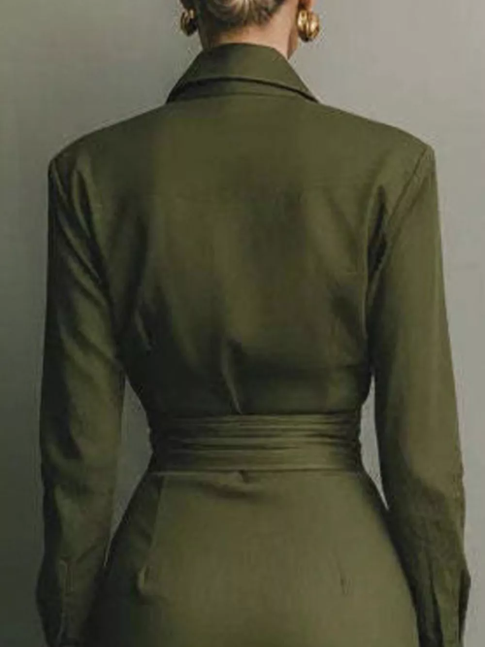 Long-Sleeve Wrap Midi Shirt Dress, image 3