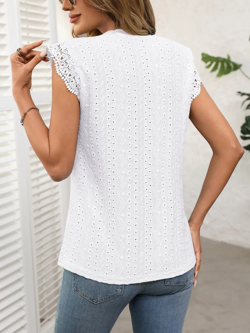 Lace Detail Round Neck Cap Sleeve Top, image 16
