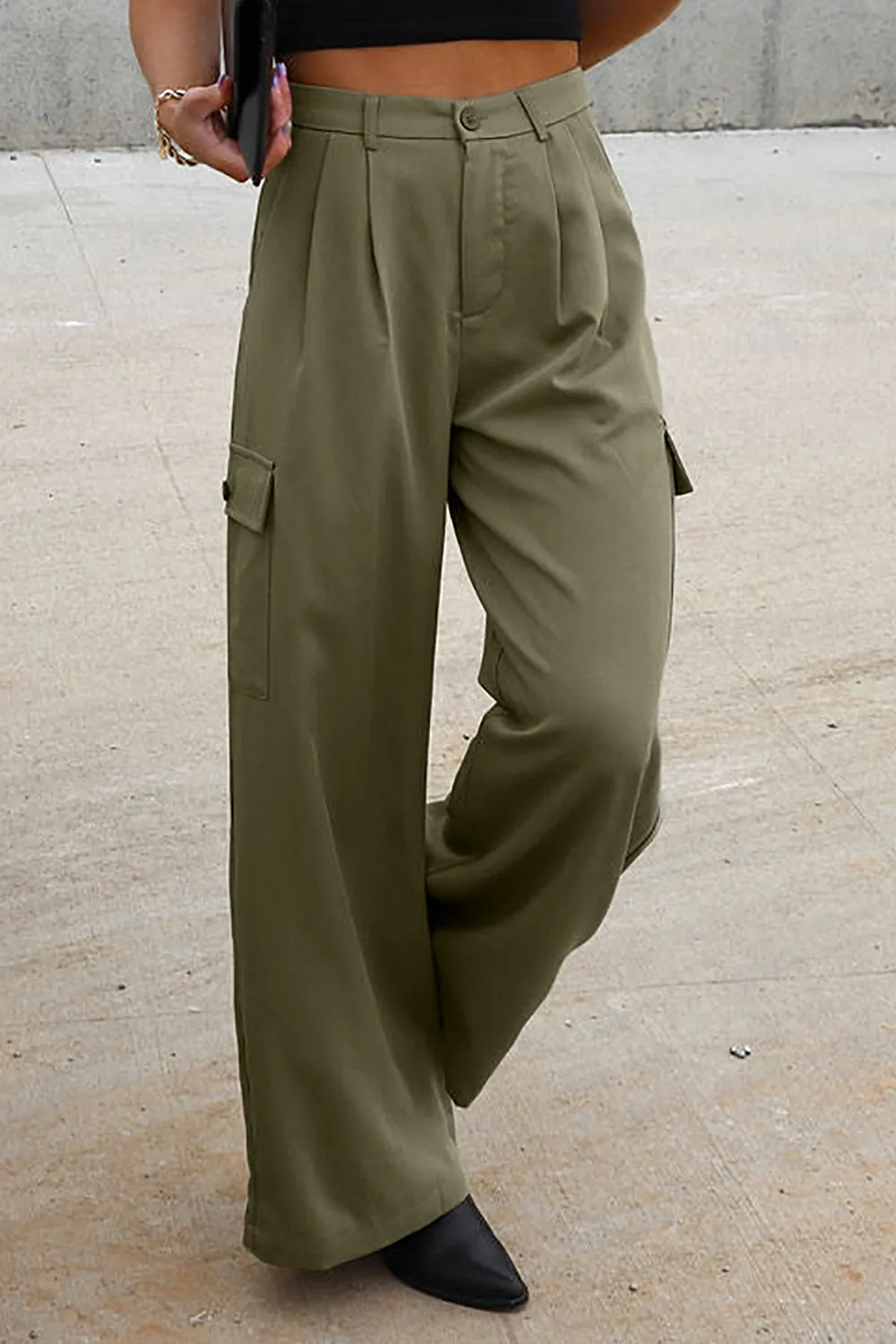 Ruched Wide Leg Pants with Pockets, image 2