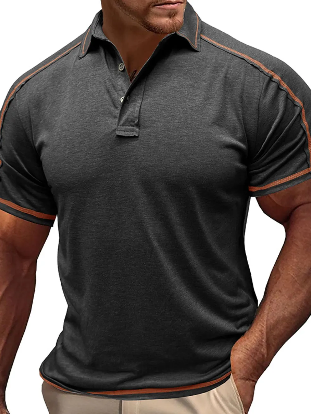 Men's Collared Neck Polo Shirt with Contrast Piping, image 11
