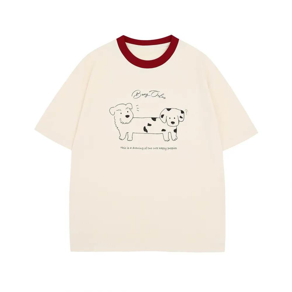Men's Cute Cartoon Dogs Graphic Round Neck T-Shirt