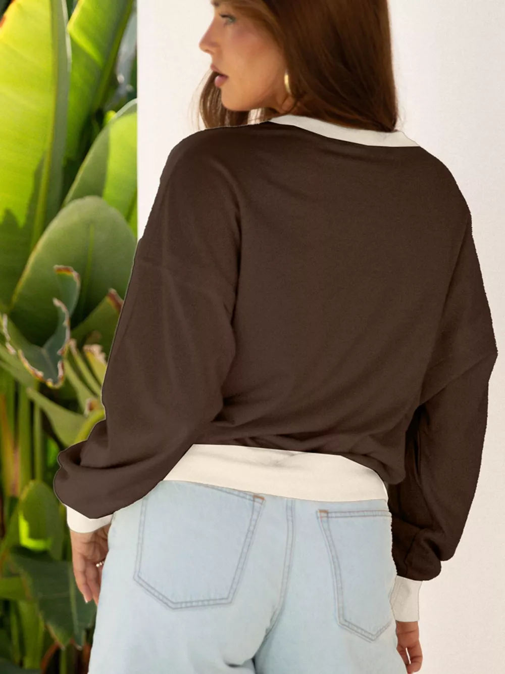 Raw Edge Flower Patch Drop Shoulder Casual Top, image 5