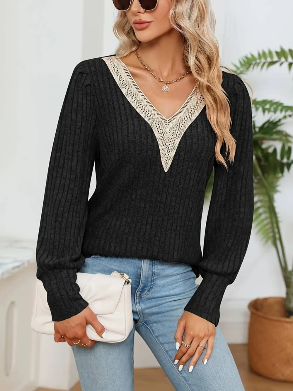 V-Neck Long Sleeve T-Shirt, image 3