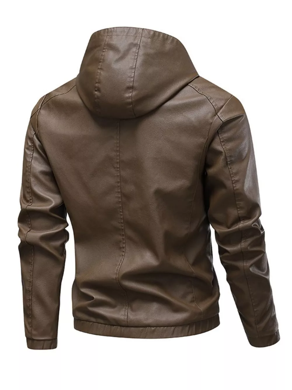 Men's Hooded Faux Leather Moto Jacket, image 3