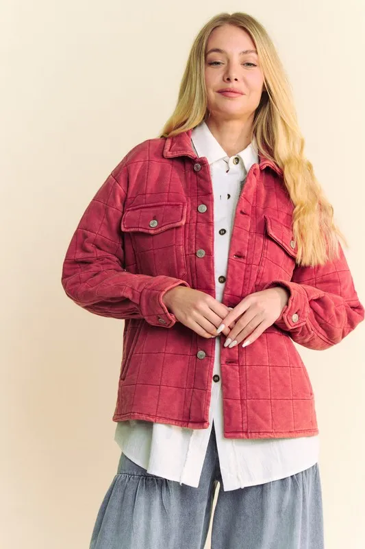 Quilted Button Down Shacket with Chest Pockets, image 4