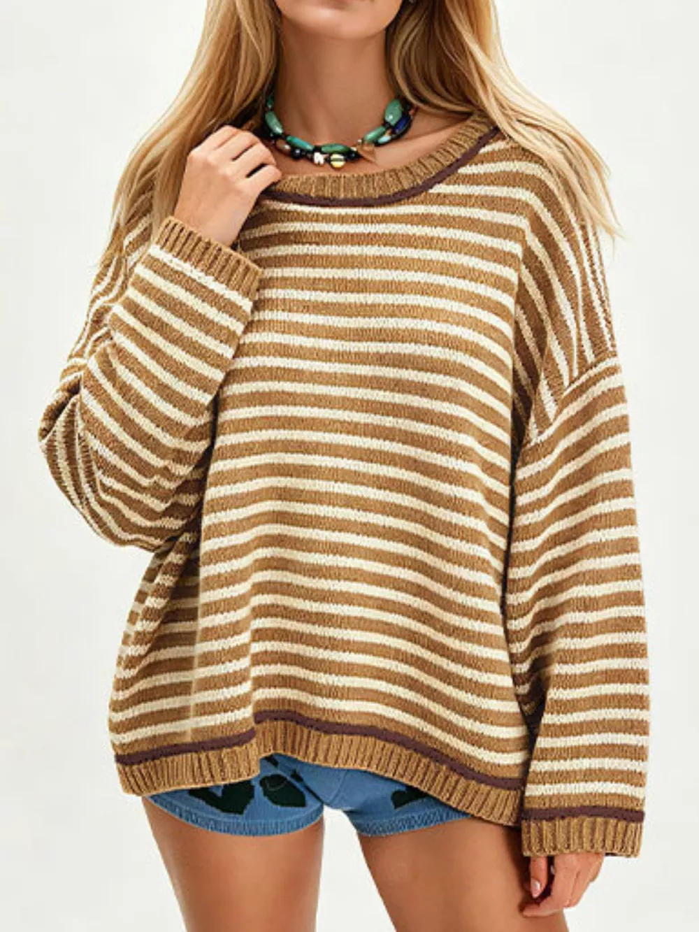 Oversized Striped Dropped Shoulder Sweater, image 7