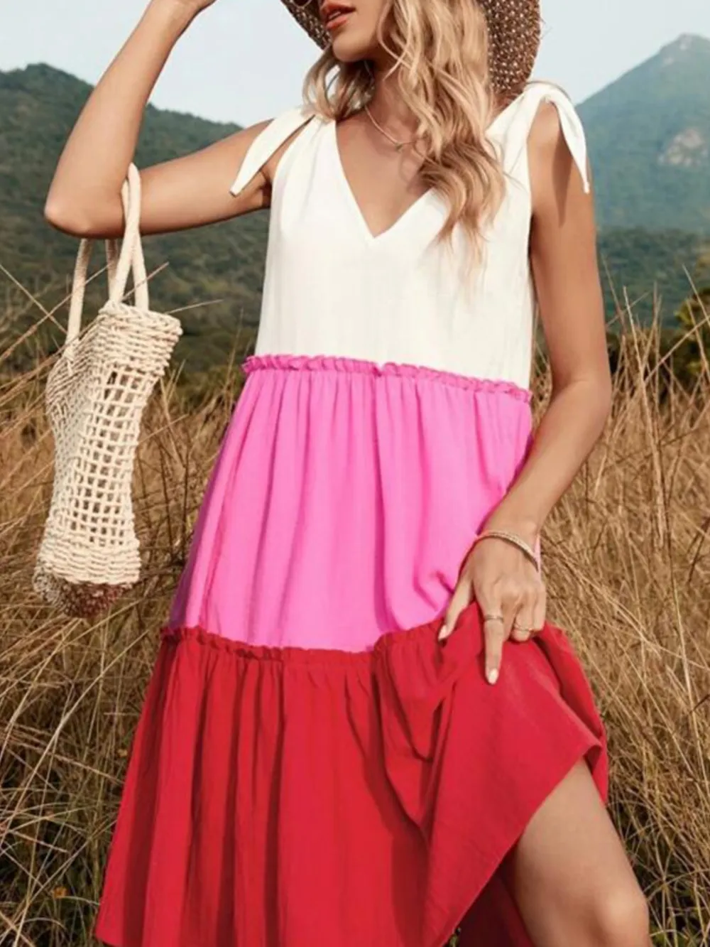 Colorblock Tiered Midi Tank Dress, image 2