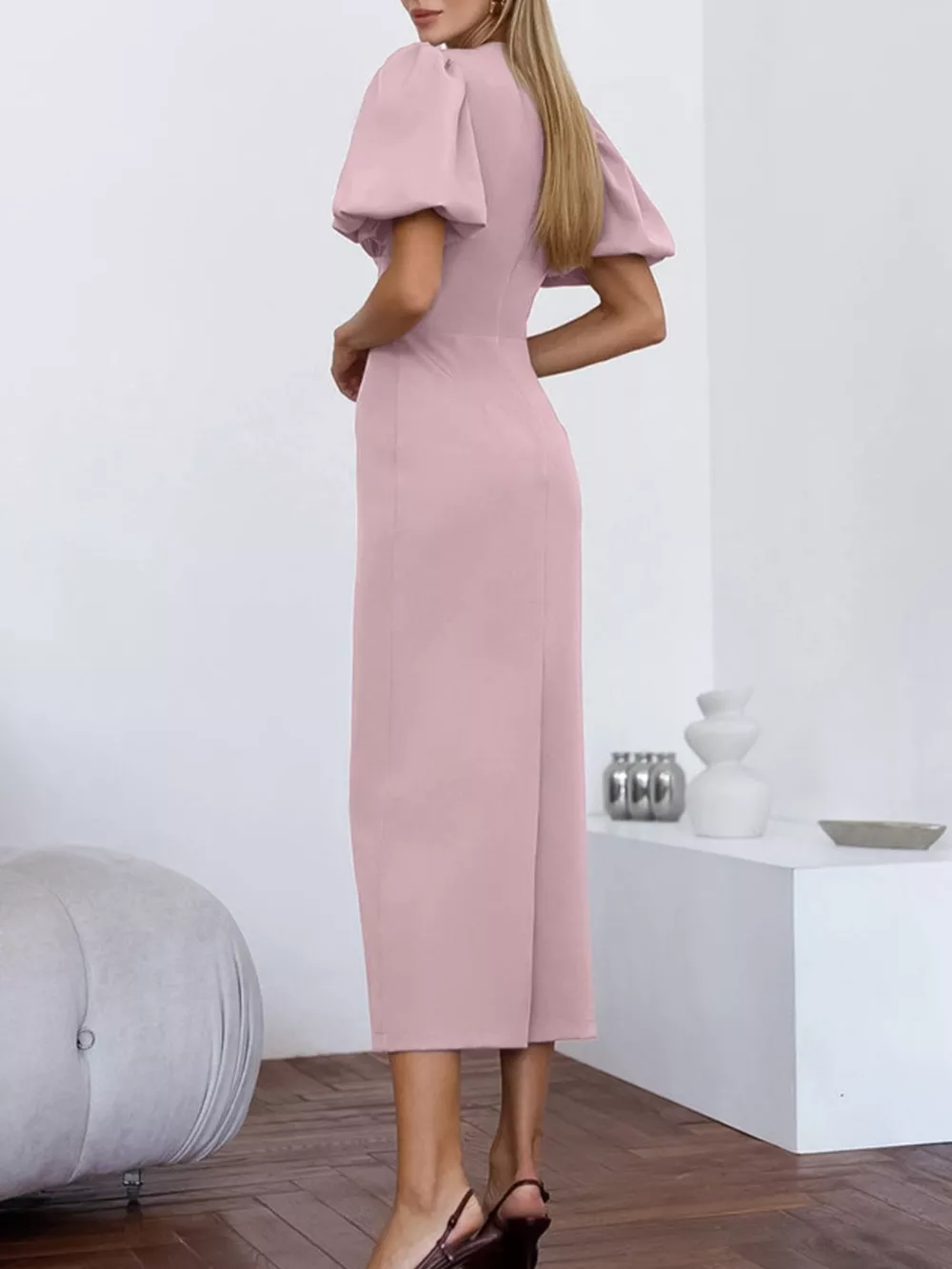Cutout Front Puff Sleeve Dress, image 3