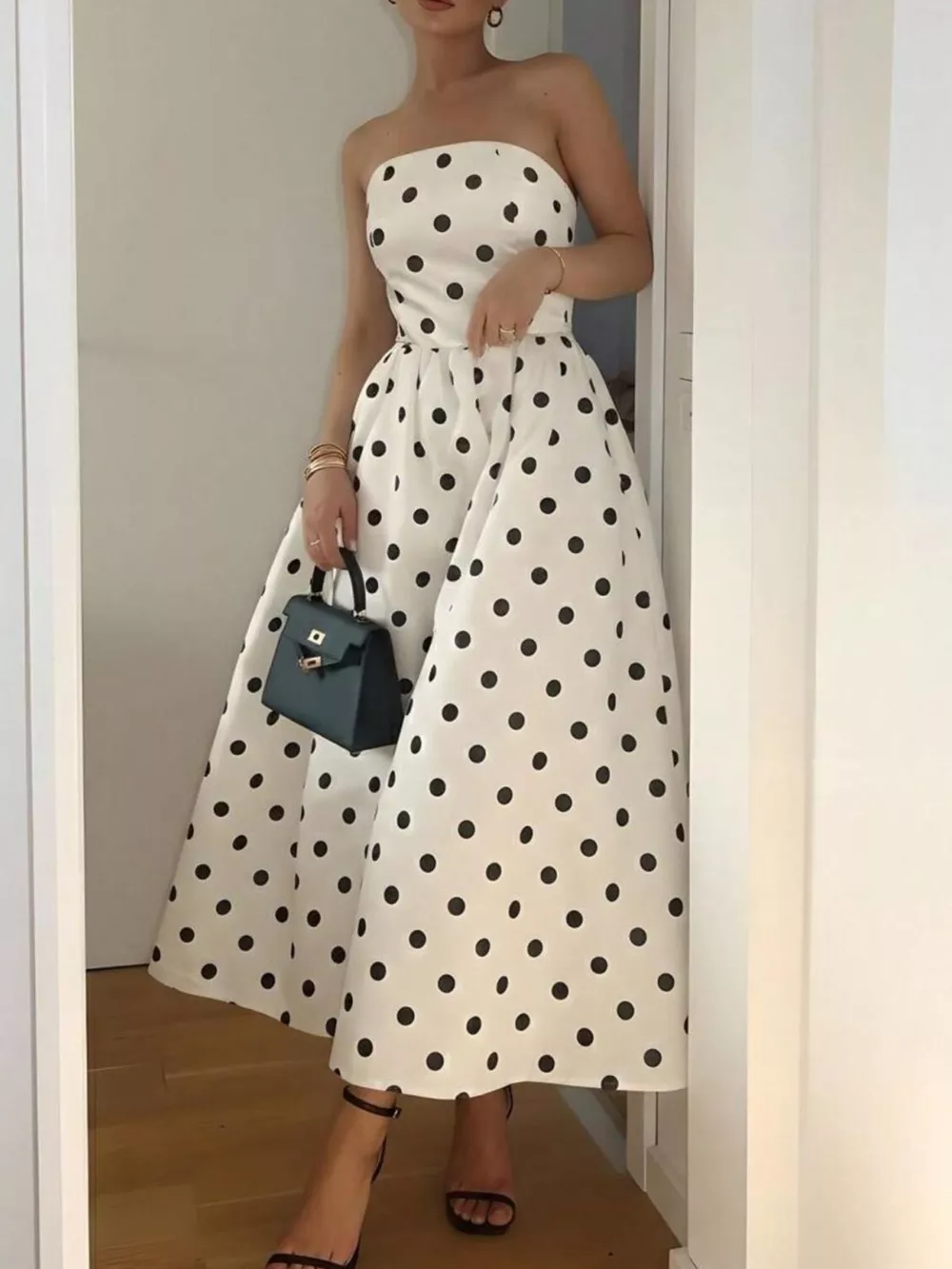Polka Dot Strapless Midi Dress, image 2