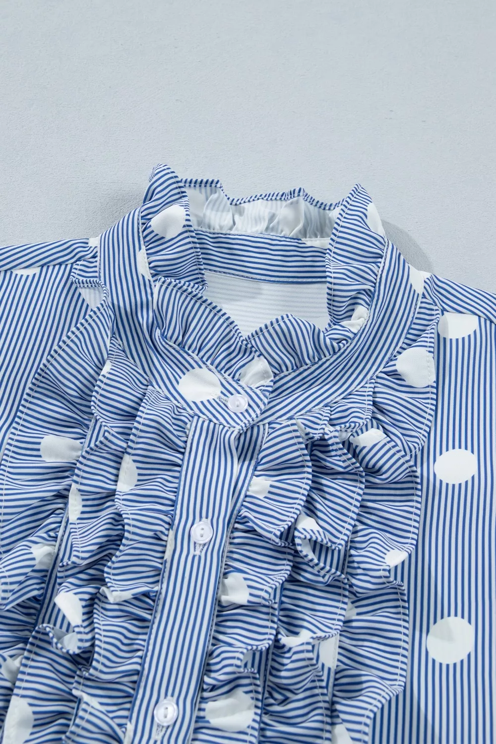 Stripe Contrast Polka Dot Print Pleated Ruffle Sleeve Shirt, image 5