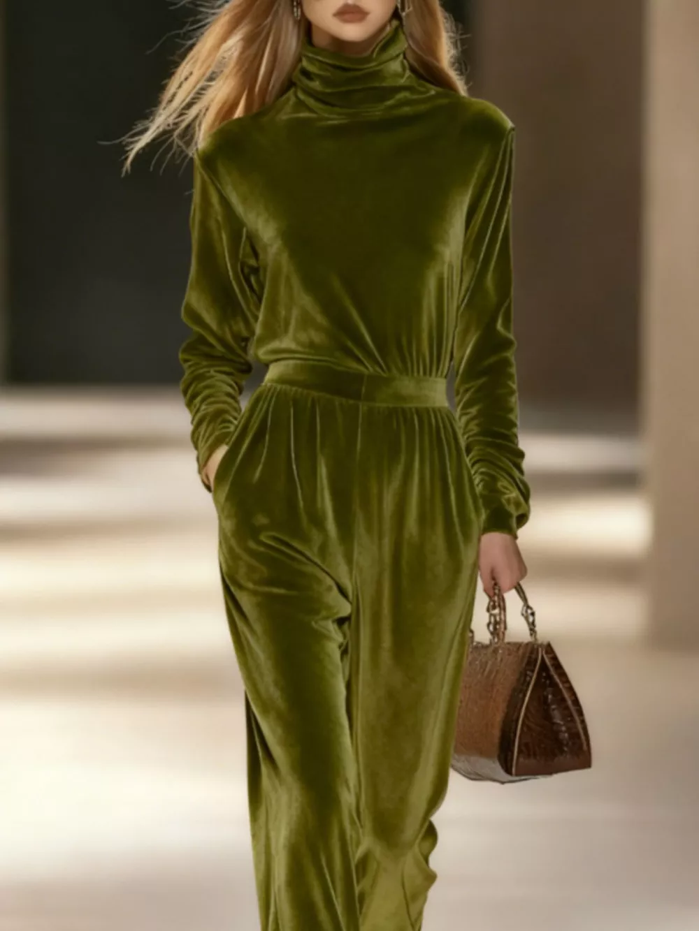 Full Size Velvet Turtleneck Long Sleeve Top and Wide-Leg Pants Set Plus Size, image 7