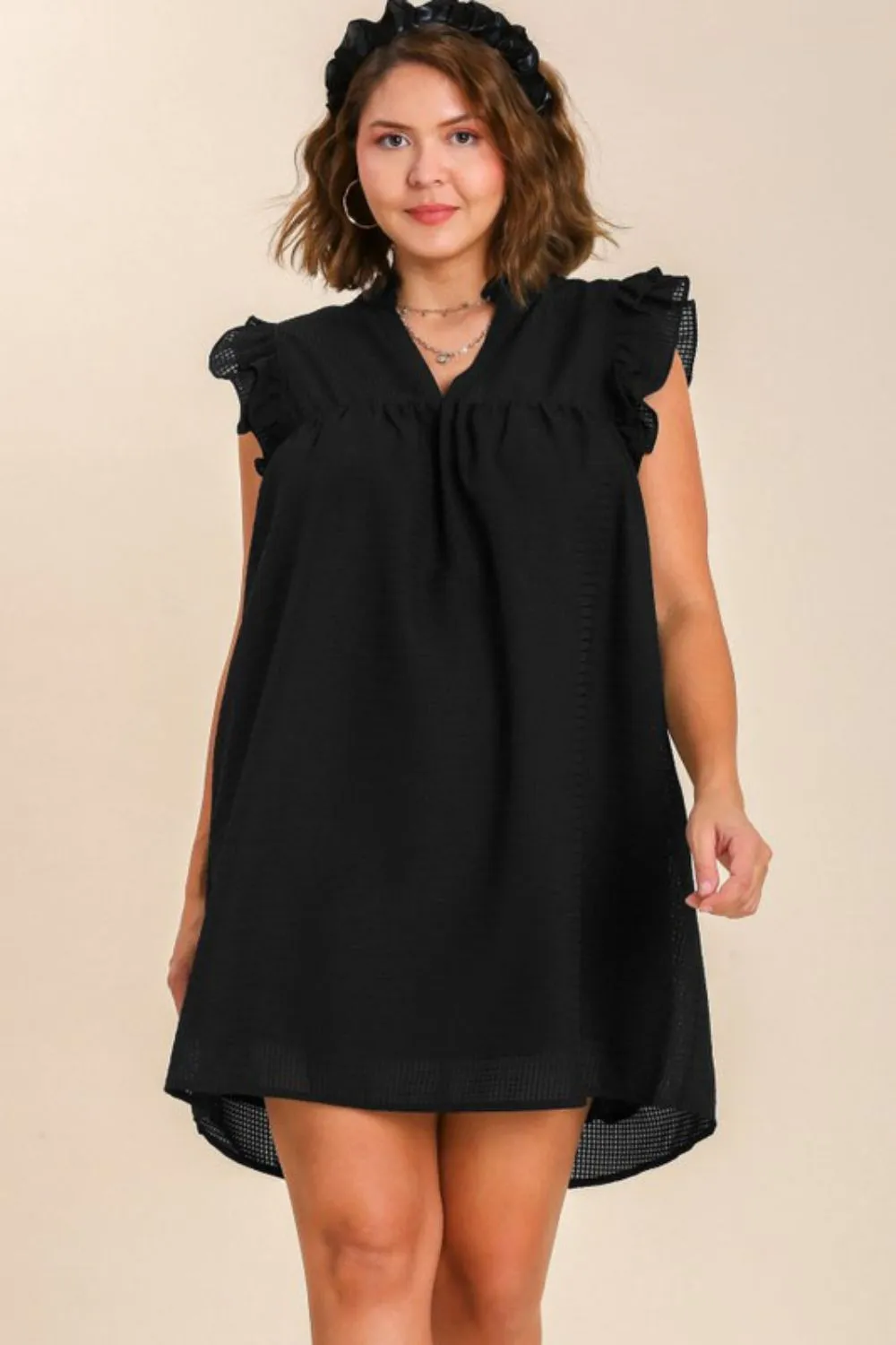 Full Size Layered Ruffle Sleeve Mini Dress Plus Size, image 2