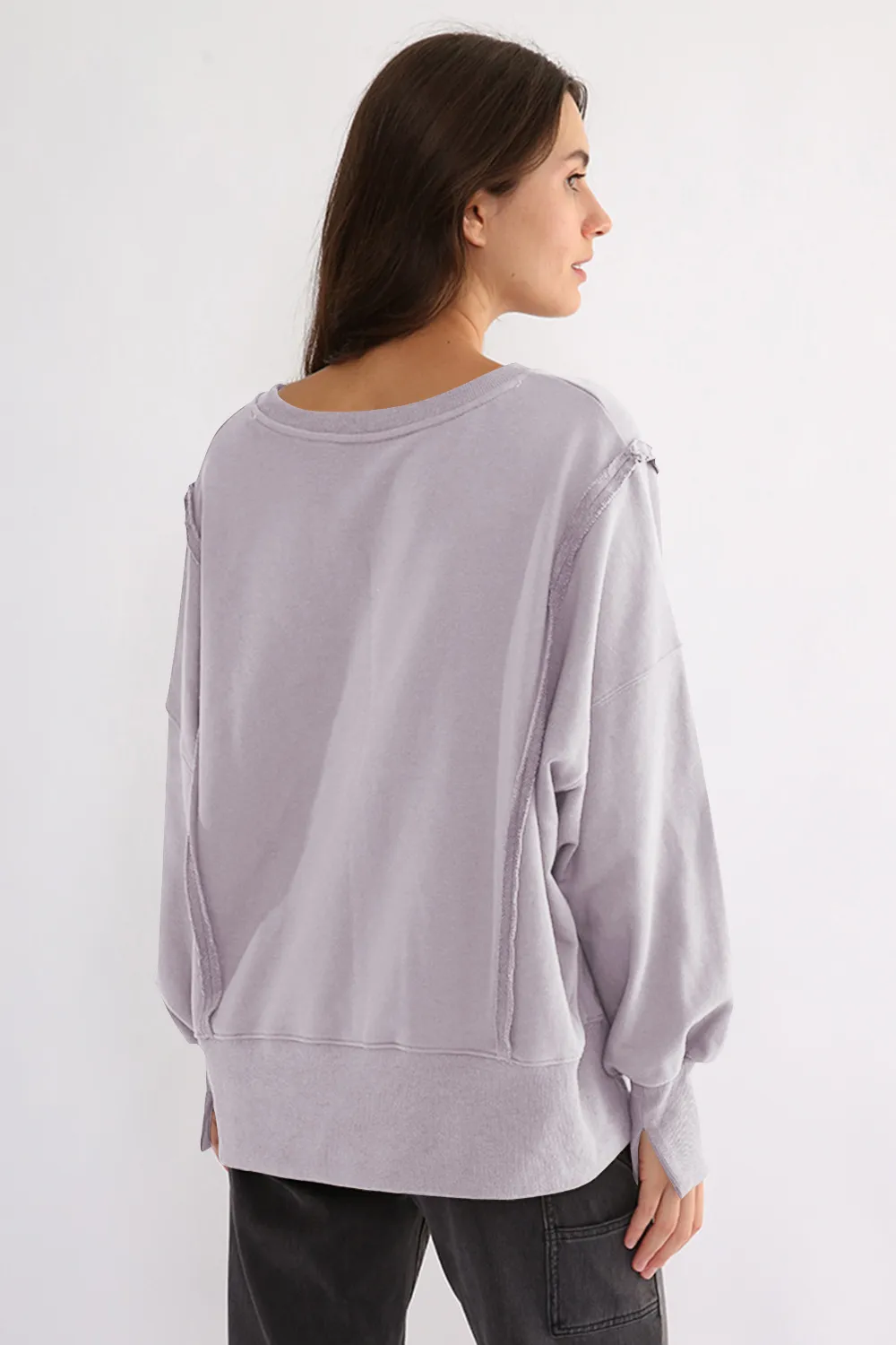 Exposed Seam High-Low Long Sleeve Sweatshirt, image 31
