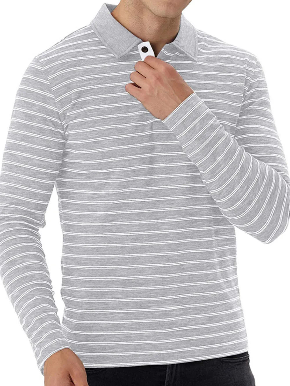 Men's Striped Long Sleeve Polo Shirt, image 6