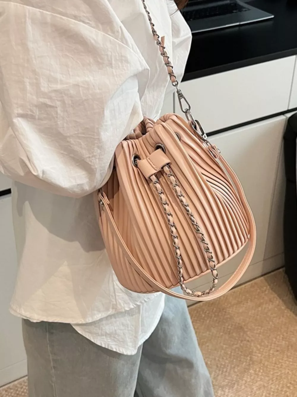 Pleated Bucket Crossbody Bag, image 5