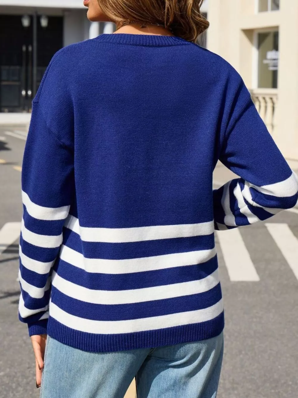 Striped Trim Crew Neck Sweater, image 17