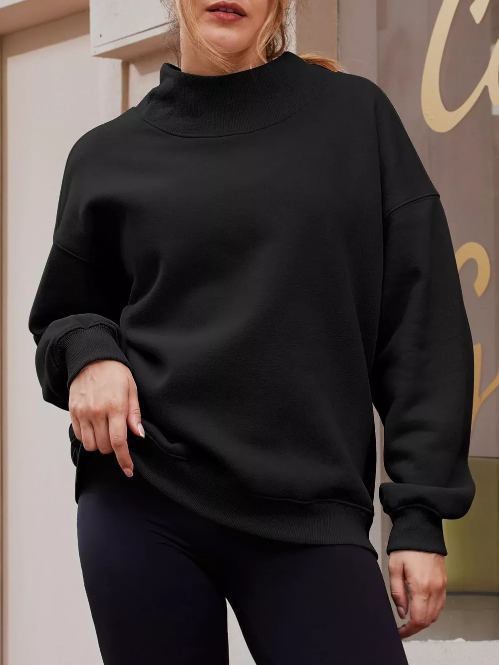 Mock Neck Dropped Shoulder Sweatshirt, image 5
