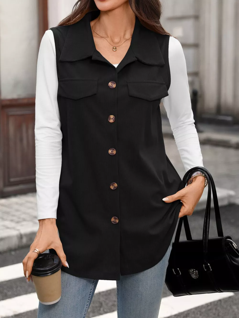Button-Down Utility Vest Coat