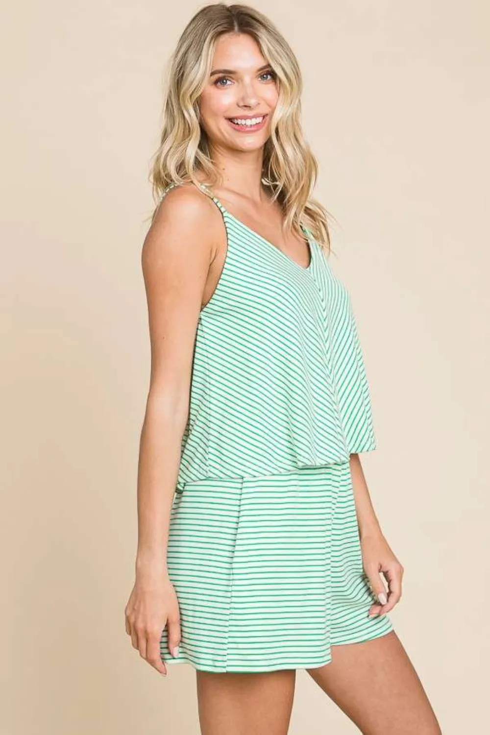 Full Size Double Flare Striped Romper, image 3