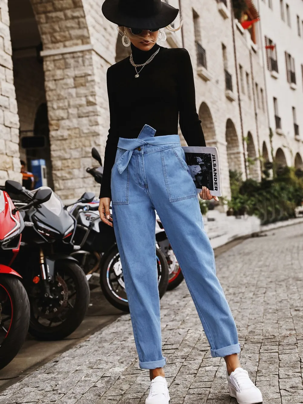 Tied Straight Jeans with Pockets, image 5