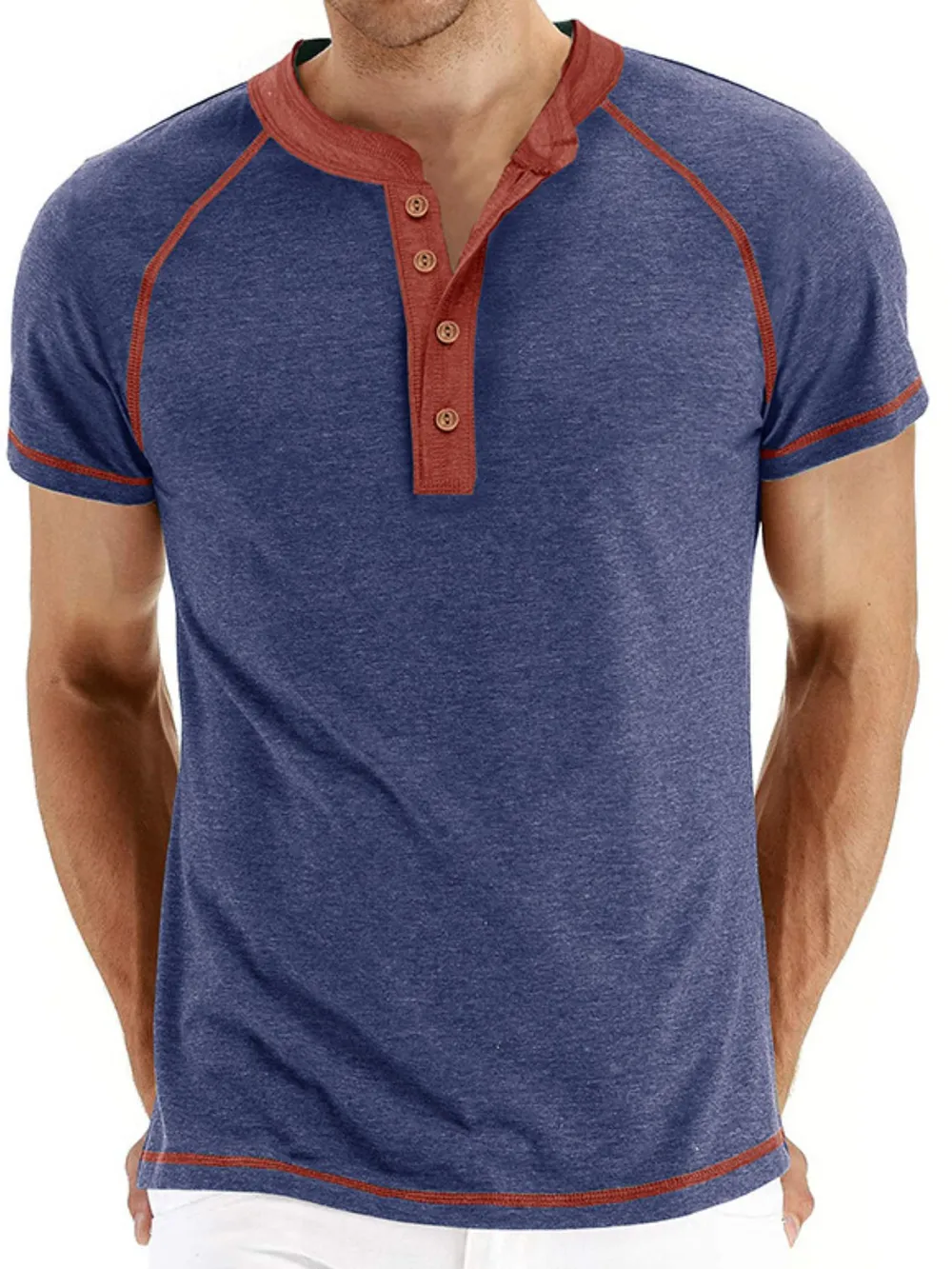 Men's Casual Henley Polo T-Shirt with Contrast Stitching, image 12