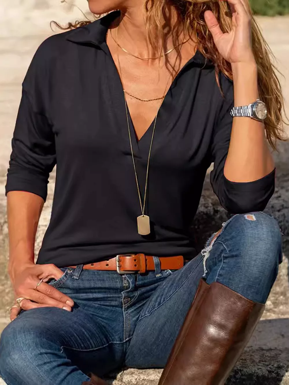 Johnny Collar Long Sleeve Top, image 6