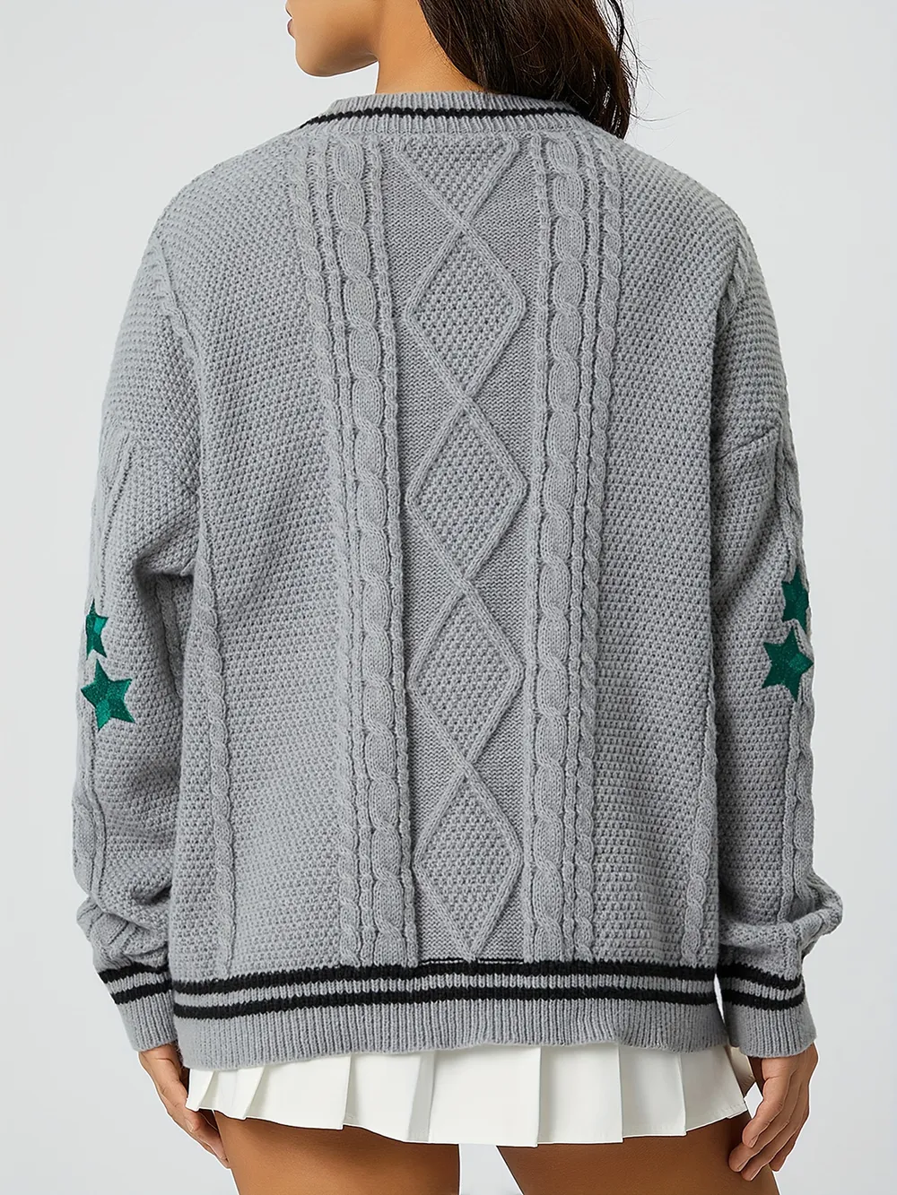 Star Embroidered V-Neck Long Sleeve Cardigan, image 11
