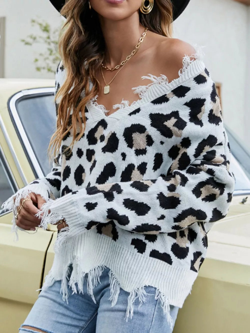 Frayed Hem Long Sleeve Sweater, image 4