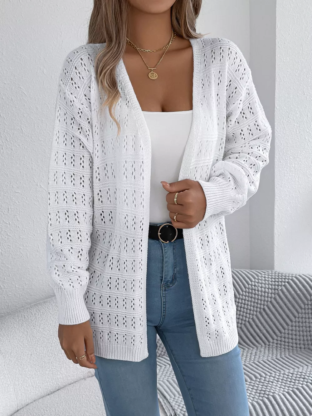 Open-Front Crochet Knit Cardigan, image 5