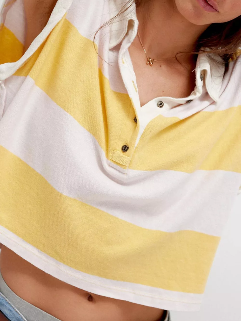Half Button Striped Short Sleeve Cropped Polo Shirt, image 5